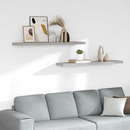 Floating Wall Shelves 2 pcs Concrete Grey 120x23.5x3.8 cm MDF