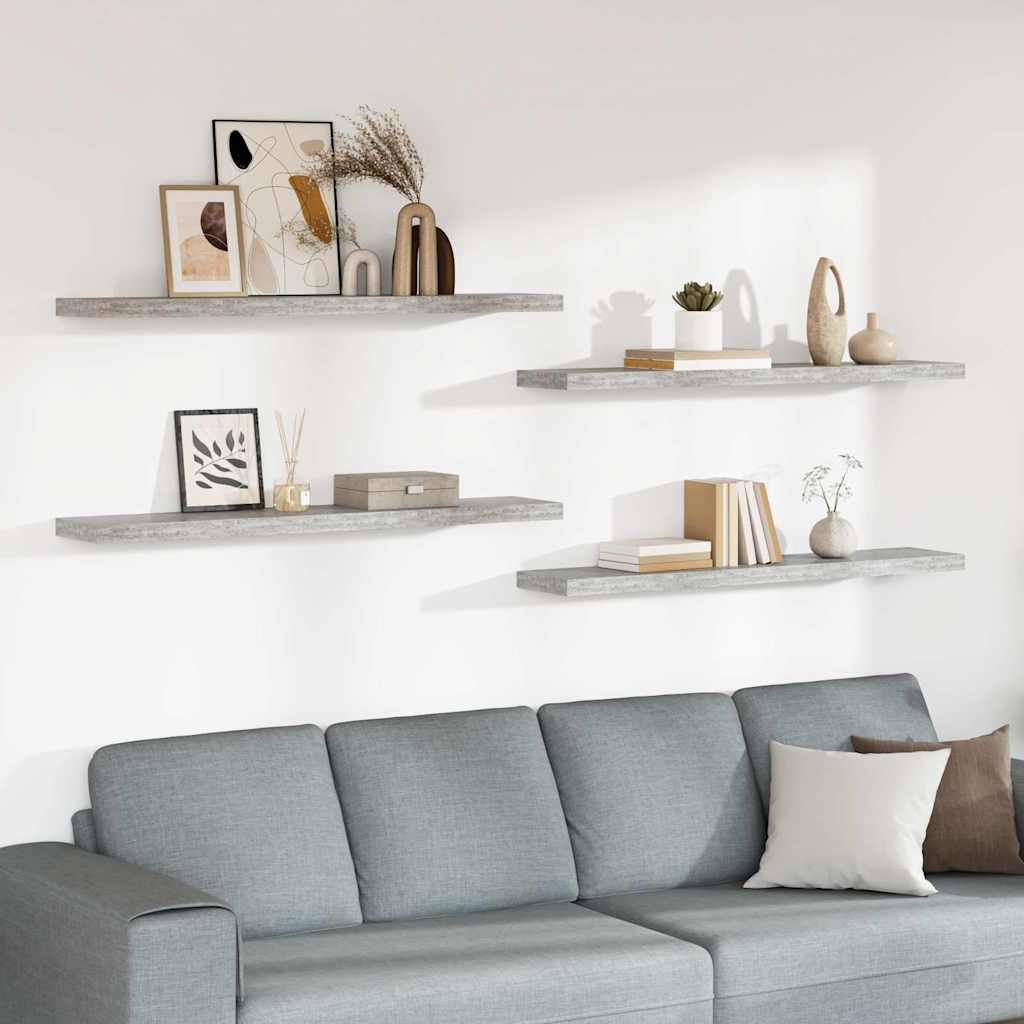 Floating Wall Shelves 4 pcs Concrete Grey 120x23.5x3.8 cm MDF