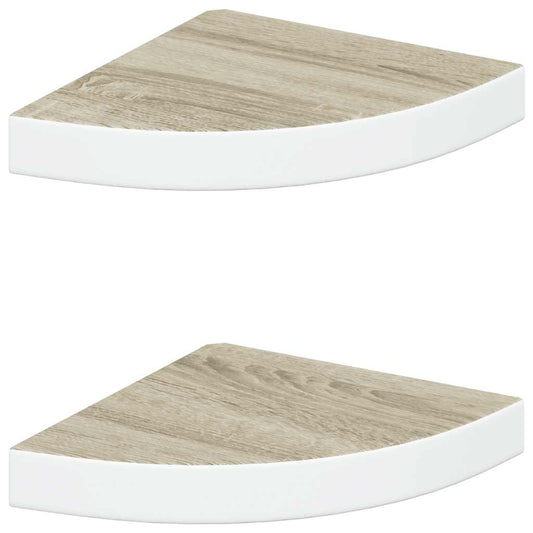 Wall Corner Shelves 2 pcs Oak and White 25x25x3.8 cm MDF