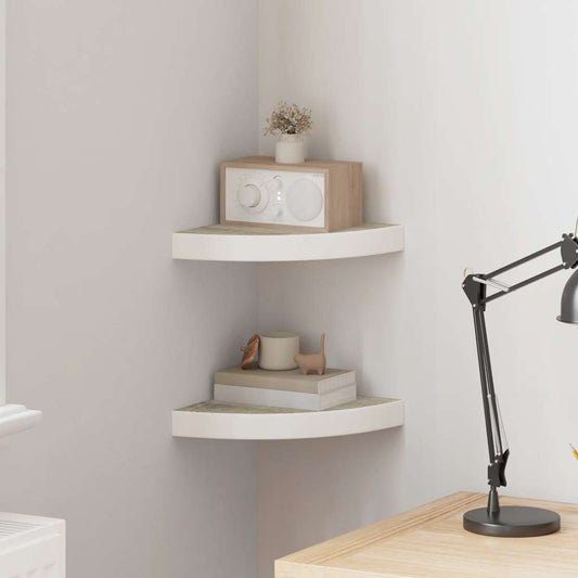 Wall Corner Shelves 2 pcs Oak and White 25x25x3.8 cm MDF