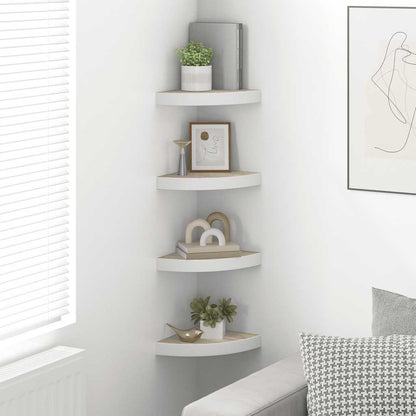 Wall Corner Shelves 4 pcs Oak and White 25x25x3.8 cm MDF