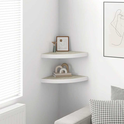 Wall Corner Shelves 2 pcs Oak and White 35x35x3.8 cm MDF