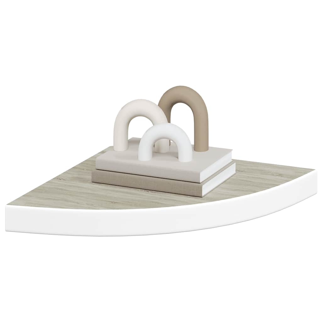 Wall Corner Shelves 2 pcs Oak and White 35x35x3.8 cm MDF