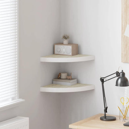 Wall Corner Shelves 2 pcs Oak and White 35x35x3.8 cm MDF