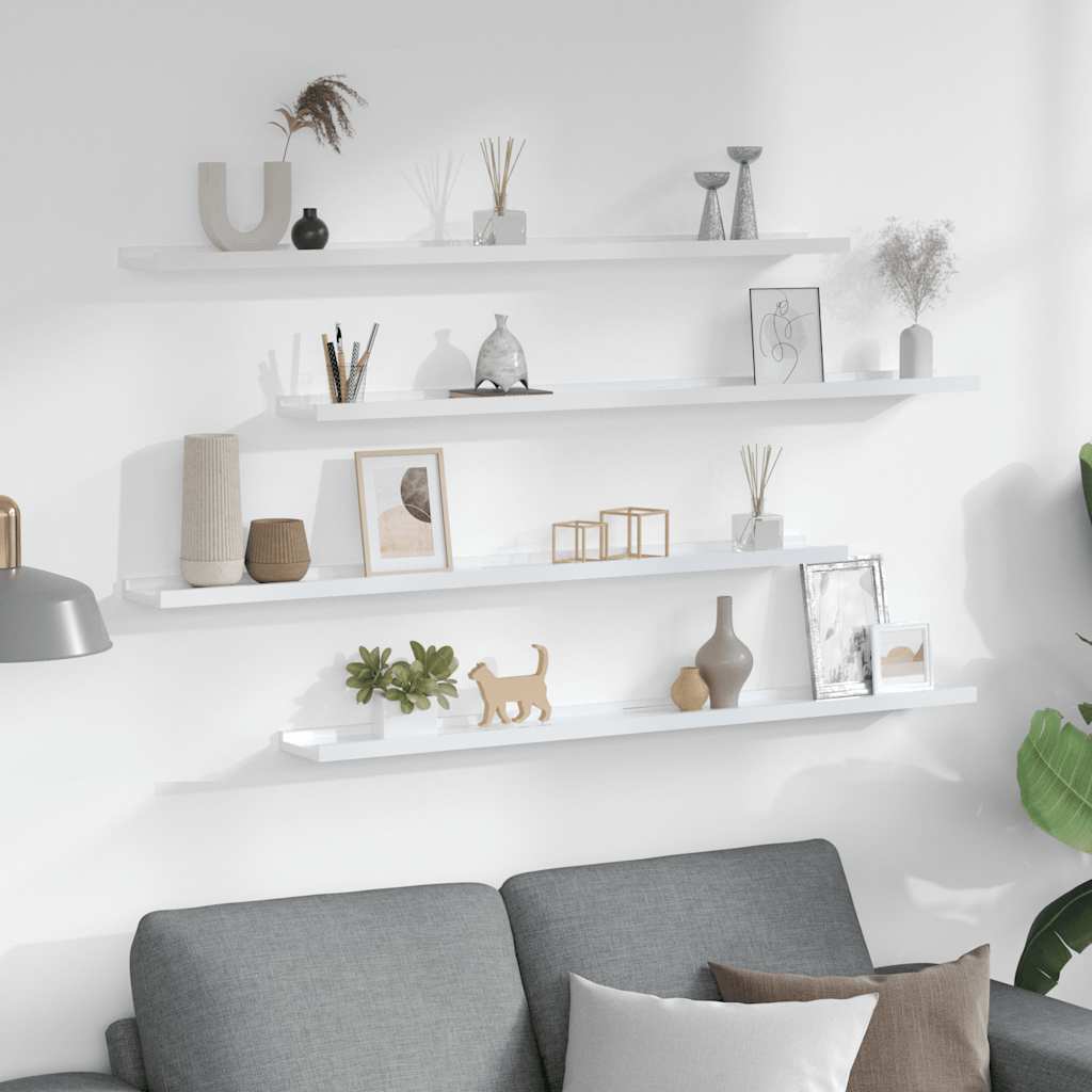 Wall Shelves 4 pcs High Gloss White 100x9x3 cm