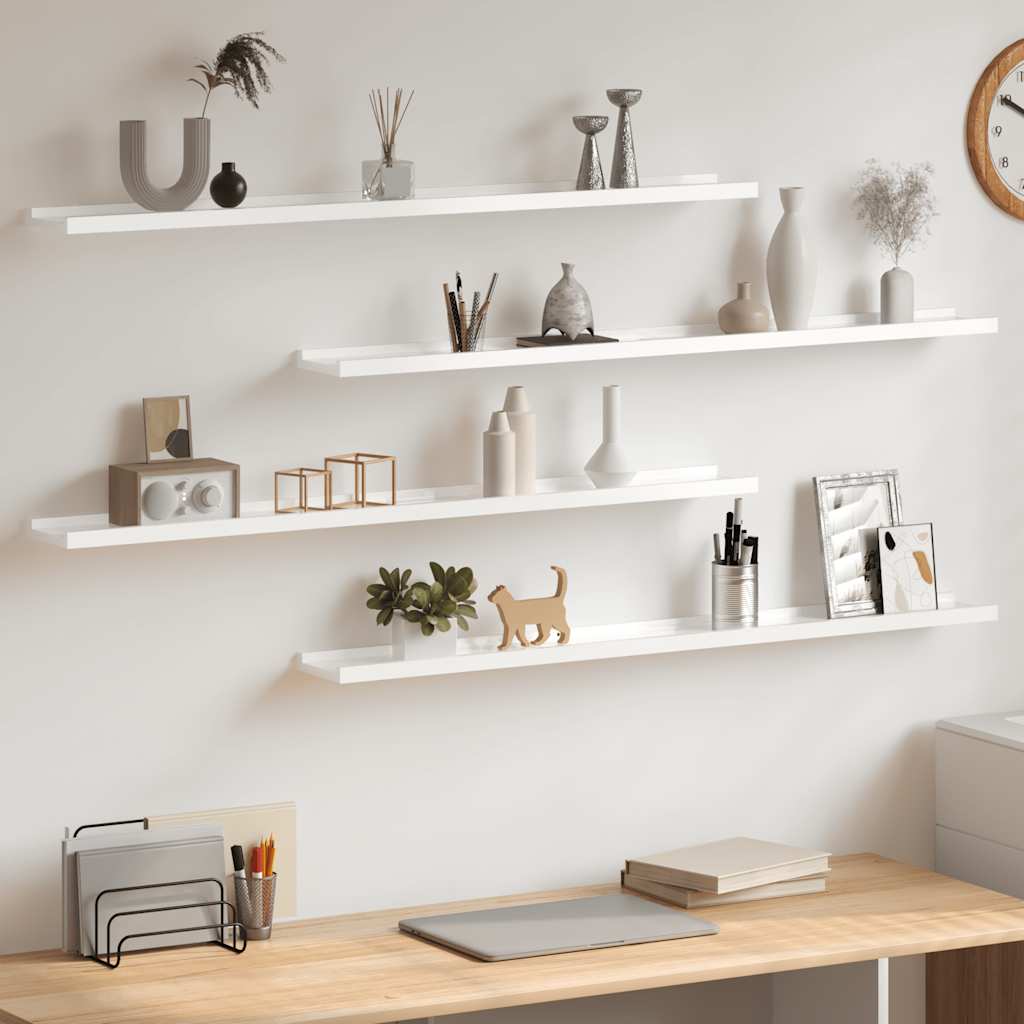 Wall Shelves 4 pcs High Gloss White 100x9x3 cm