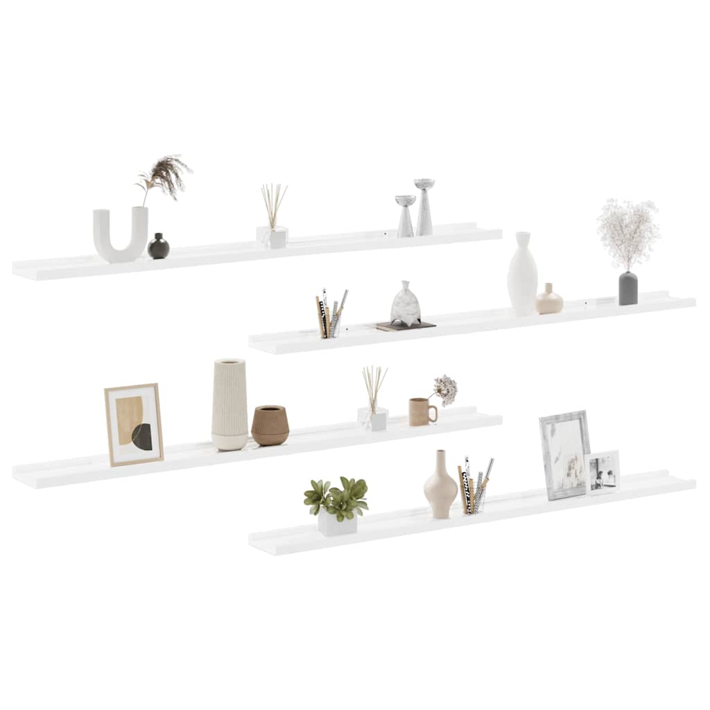 Wall Shelves 4 pcs High Gloss White 115x9x3 cm