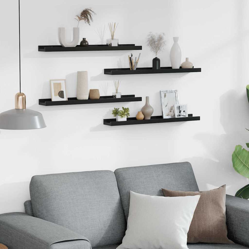 Wall Shelves 4 pcs Black 60x9x3 cm