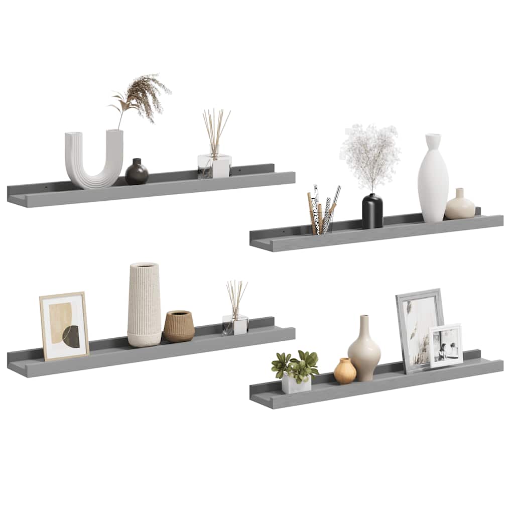 Wall Shelves 4 pcs Grey 60x9x3 cm