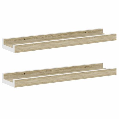 Wall Shelves 2 pcs White and Sonoma Oak 40x9x3 cm