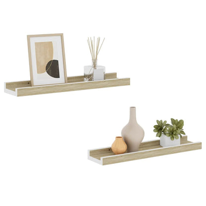 Wall Shelves 2 pcs White and Sonoma Oak 40x9x3 cm
