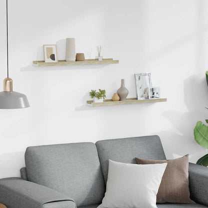 Wall Shelves 2 pcs White and Sonoma Oak 60x9x3 cm