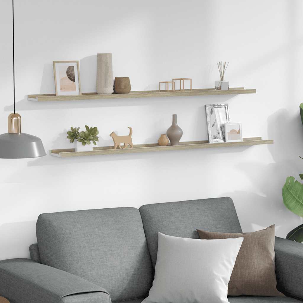 Wall Shelves 2 pcs White and Sonoma Oak 115x9x3 cm