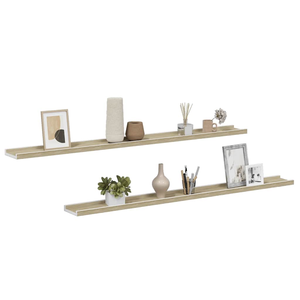 Wall Shelves 2 pcs White and Sonoma Oak 115x9x3 cm
