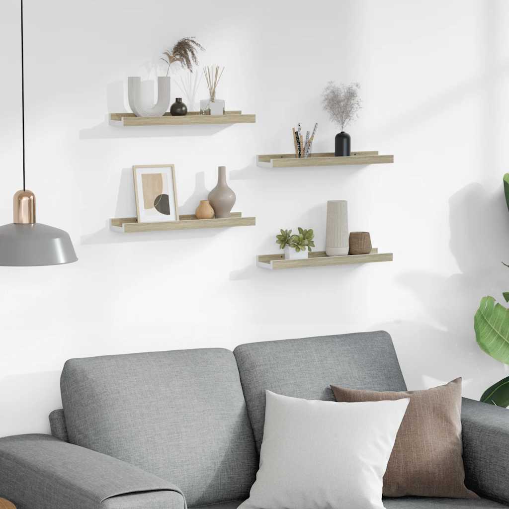 Wall Shelves 4 pcs White and Sonoma Oak 40x9x3 cm