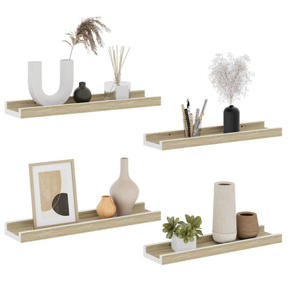 Wall Shelves 4 pcs White and Sonoma Oak 40x9x3 cm