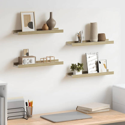 Wall Shelves 4 pcs White and Sonoma Oak 40x9x3 cm