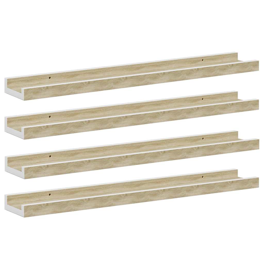Wall Shelves 4 pcs White and Sonoma Oak 60x9x3 cm