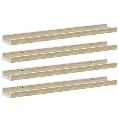 Wall Shelves 4 pcs White and Sonoma Oak 60x9x3 cm