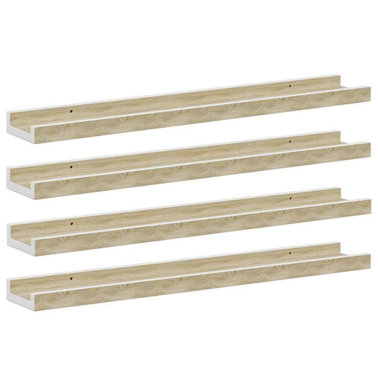 Wall Shelves 4 pcs White and Sonoma Oak 60x9x3 cm