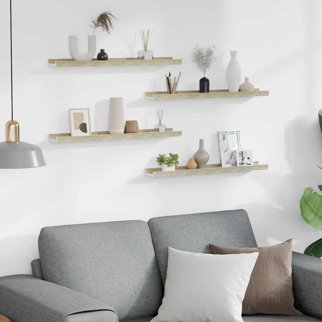Wall Shelves 4 pcs White and Sonoma Oak 60x9x3 cm