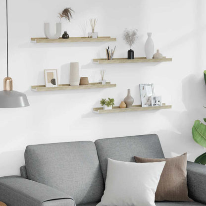 Wall Shelves 4 pcs White and Sonoma Oak 60x9x3 cm