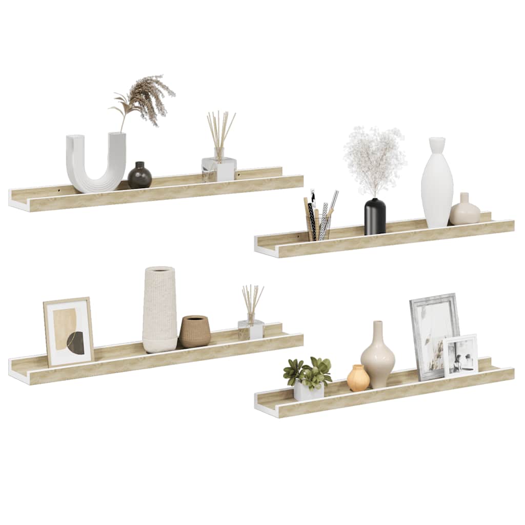 Wall Shelves 4 pcs White and Sonoma Oak 60x9x3 cm