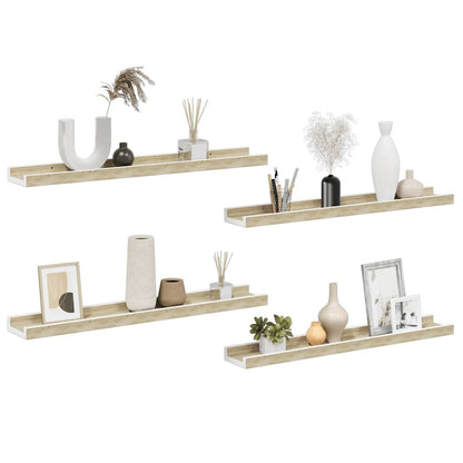 Wall Shelves 4 pcs White and Sonoma Oak 60x9x3 cm
