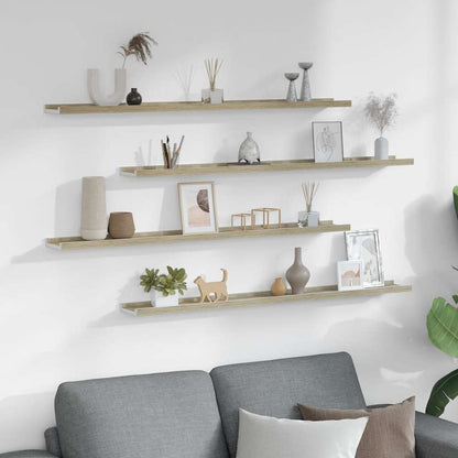 Wall Shelves 4 pcs White and Sonoma Oak 100x9x3 cm