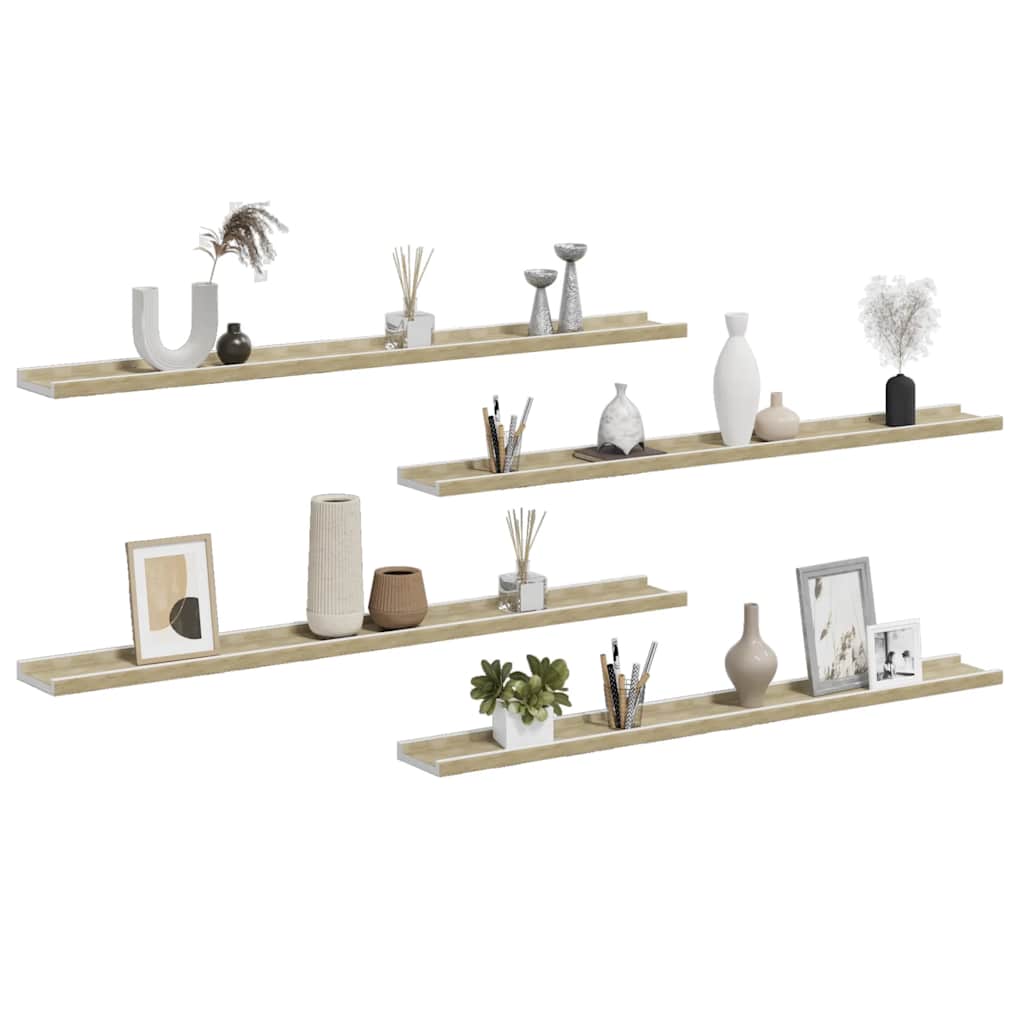 Wall Shelves 4 pcs White and Sonoma Oak 100x9x3 cm