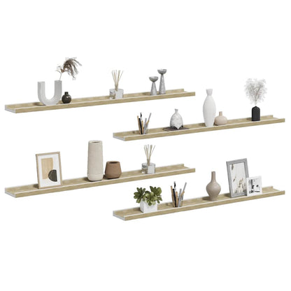 Wall Shelves 4 pcs White and Sonoma Oak 100x9x3 cm