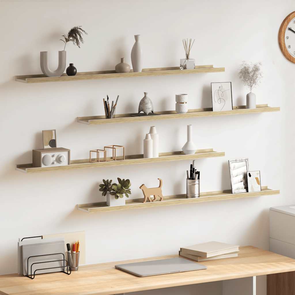 Wall Shelves 4 pcs White and Sonoma Oak 100x9x3 cm