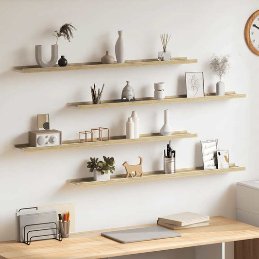 Wall Shelves 4 pcs White and Sonoma Oak 100x9x3 cm