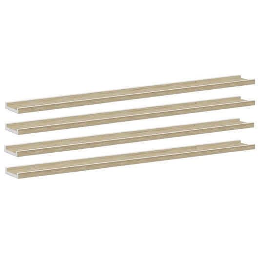Wall Shelves 4 pcs White and Sonoma Oak 115x9x3 cm