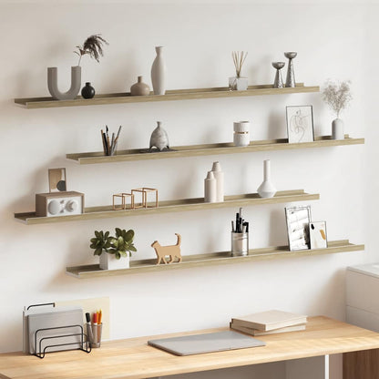 Wall Shelves 4 pcs White and Sonoma Oak 115x9x3 cm