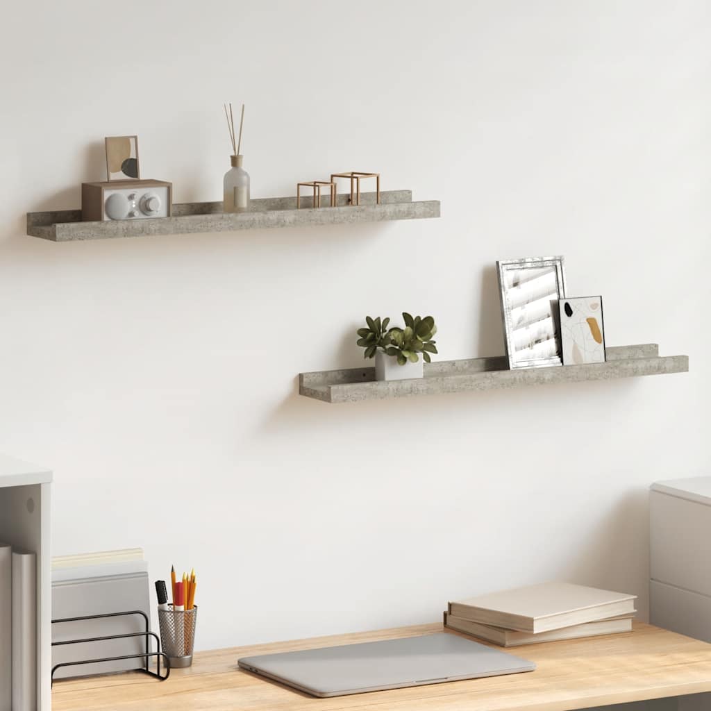Wall Shelves 2 pcs Concrete Grey 60x9x3 cm