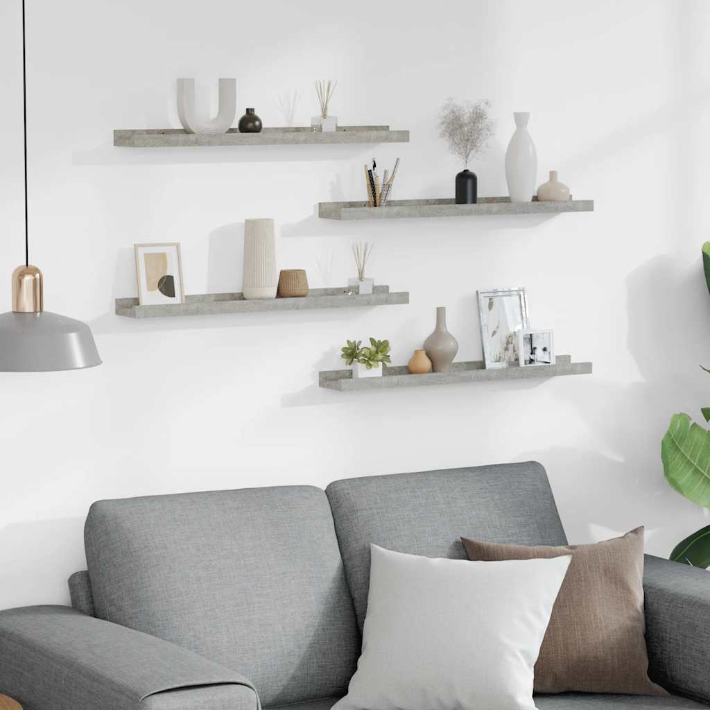 Wall Shelves 4 pcs Concrete Grey 60x9x3 cm