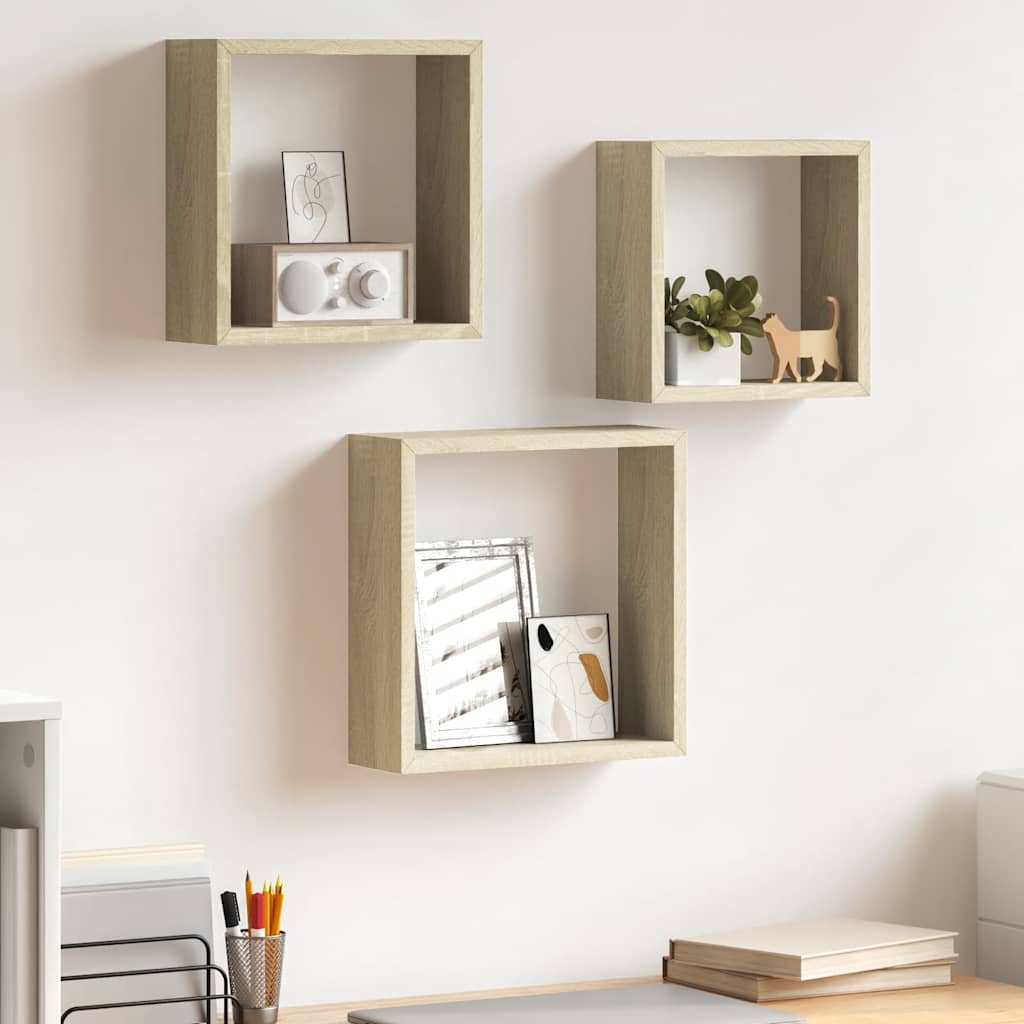 Wall Cube Shelves 3 pcs Sonoma Oak