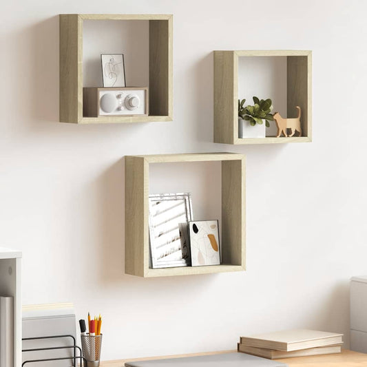 Wall Cube Shelves 3 pcs Sonoma Oak