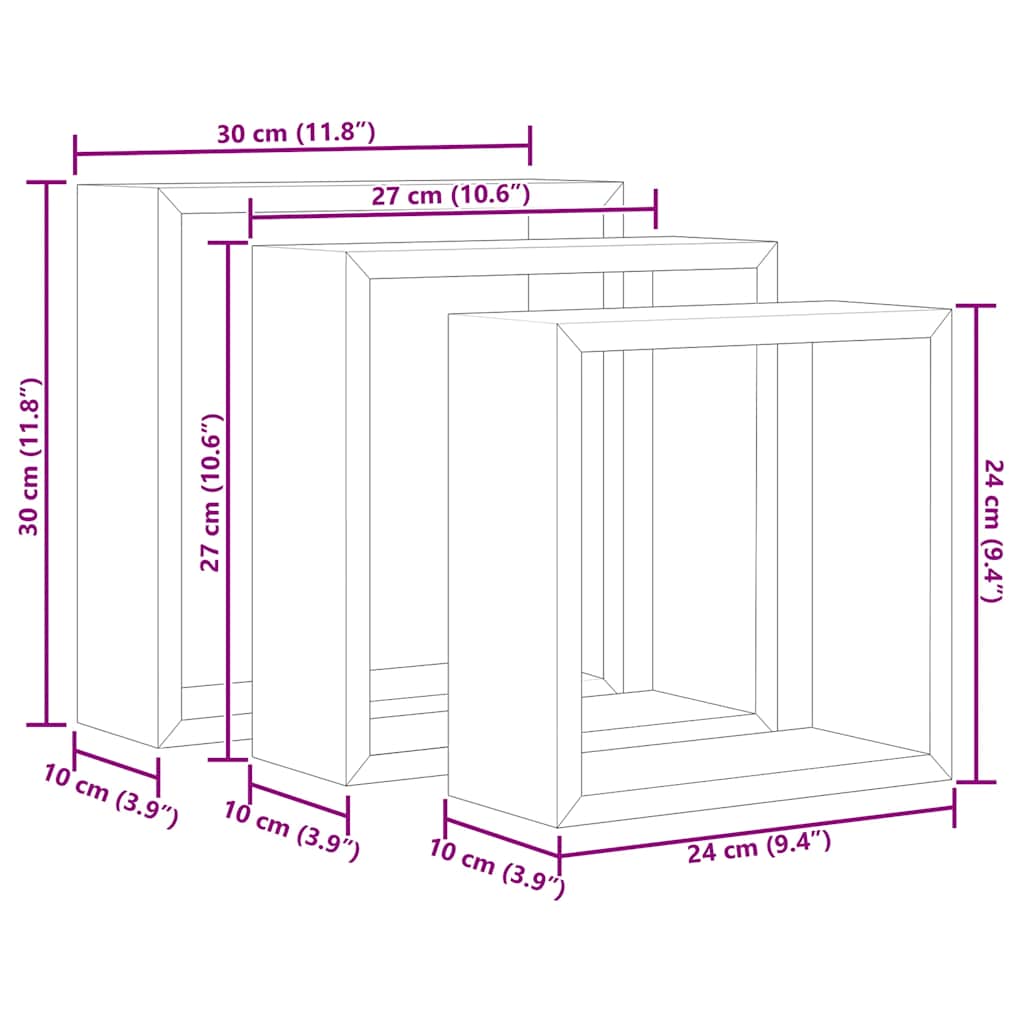 Wall Cube Shelves 3 pcs Concrete Grey