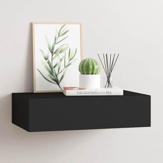 Drawer Shelf | Black | MDF | Compact | Wall-Mounted Drawer Shelf