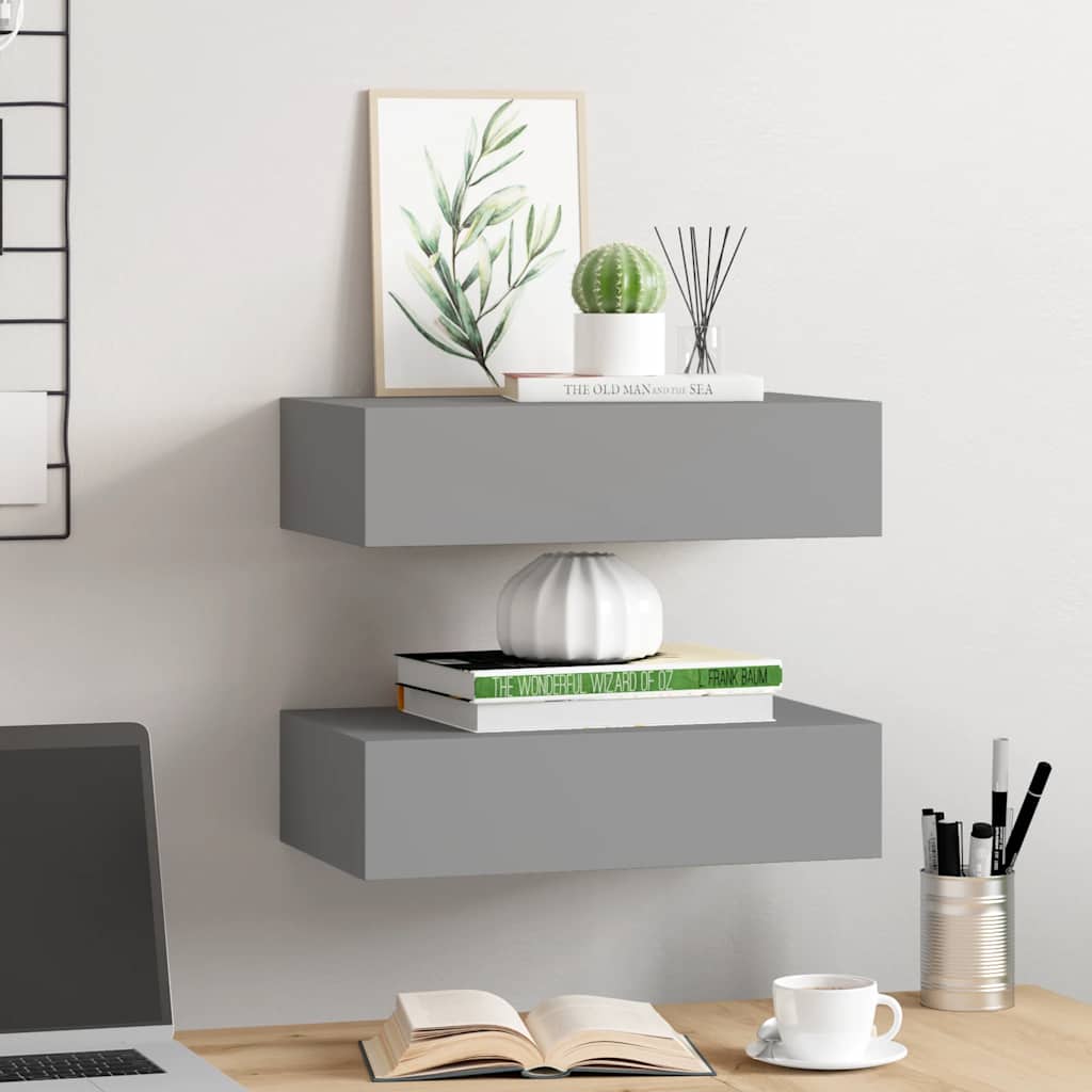 Wall-mounted Drawer Shelves 2 pcs Grey 40x23.5x10cm MDF