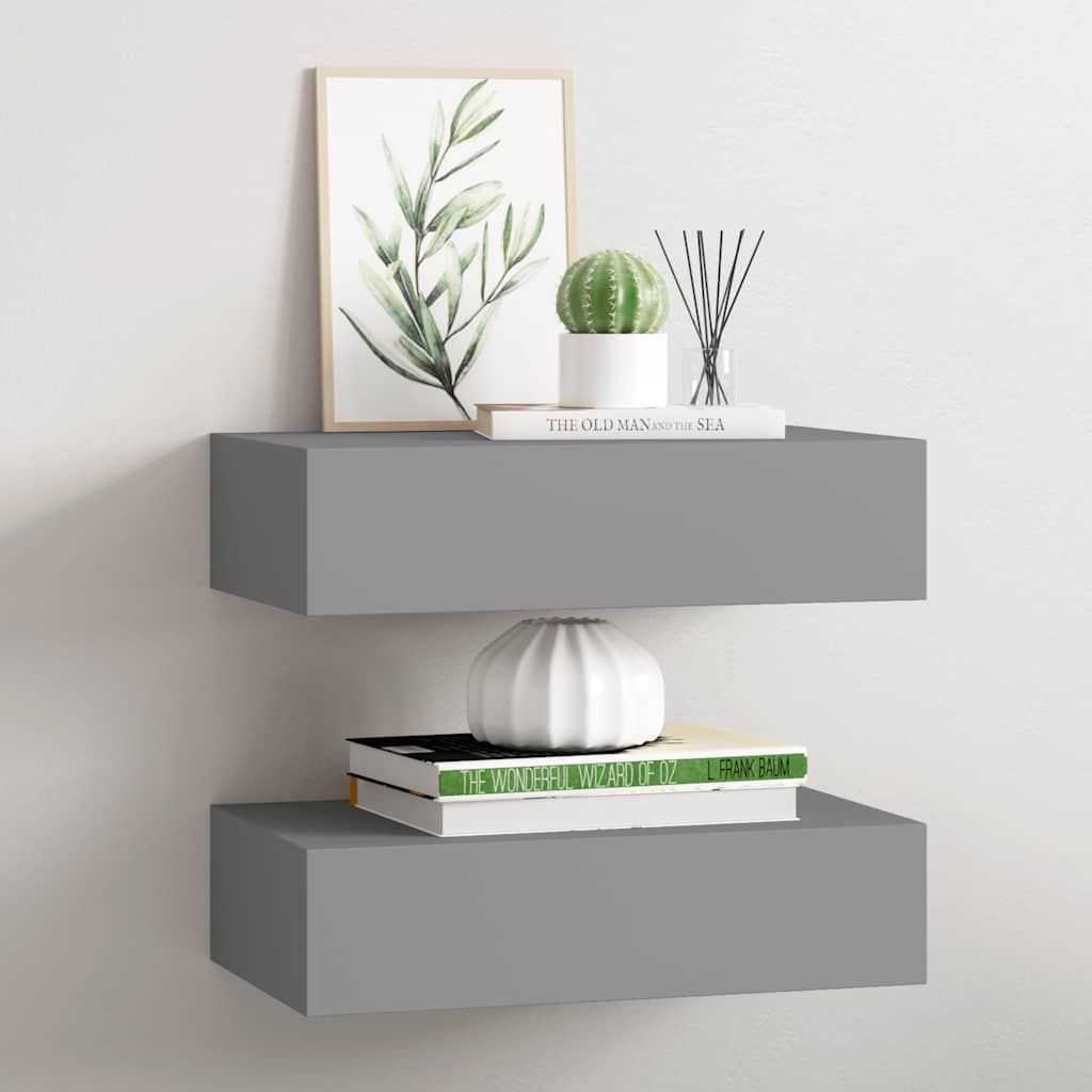 Wall-mounted Drawer Shelves 2 pcs Grey 40x23.5x10cm MDF