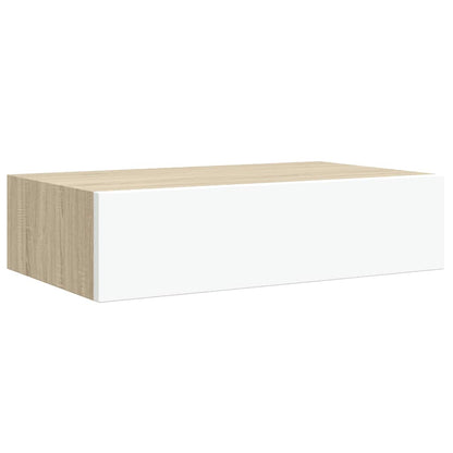 Wall-mounted Drawer Shelf Oak and White 40x23.5x10cm MDF