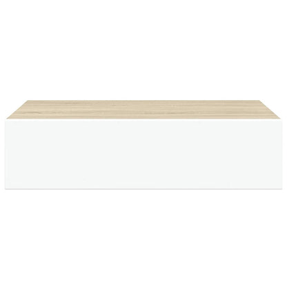 Wall-mounted Drawer Shelf Oak and White 40x23.5x10cm MDF