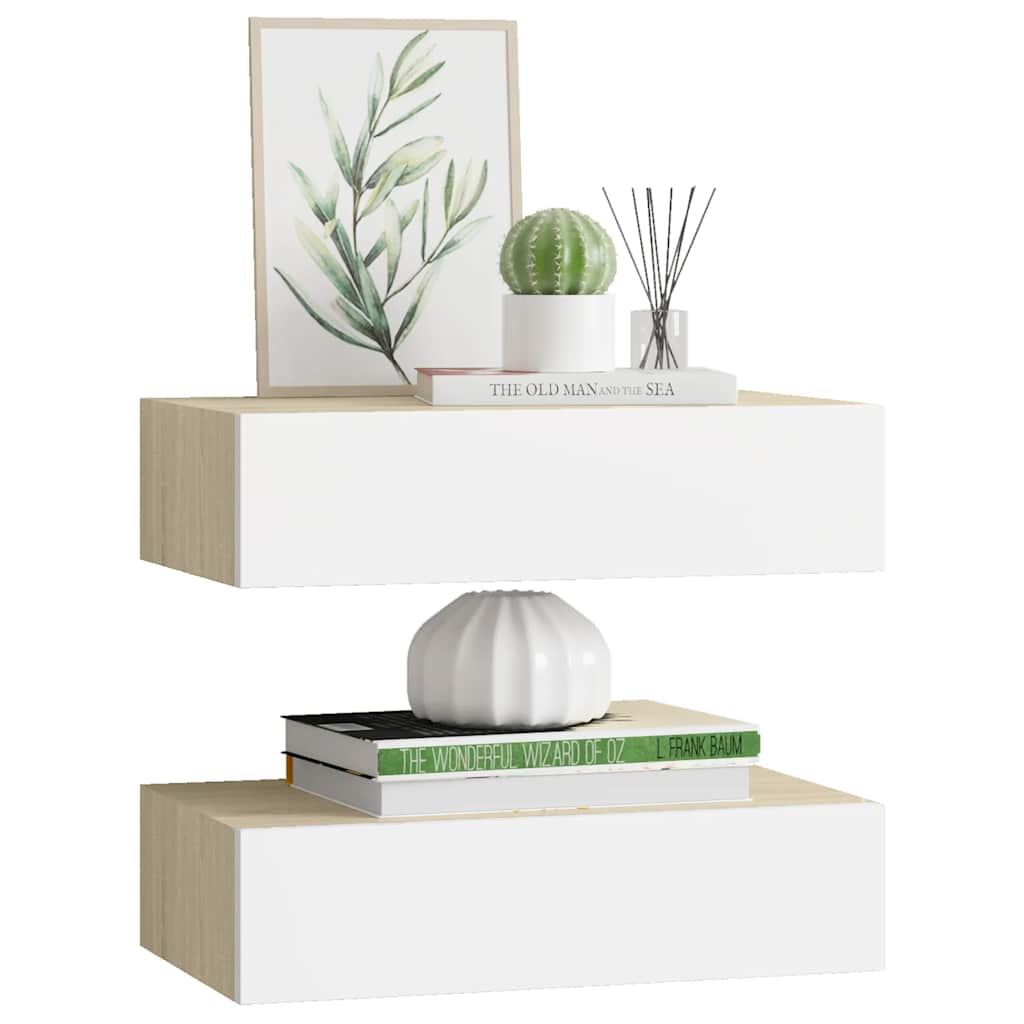 Wall Drawer Shelves 2 pcs Oak and White 40x23.5x10cm MDF