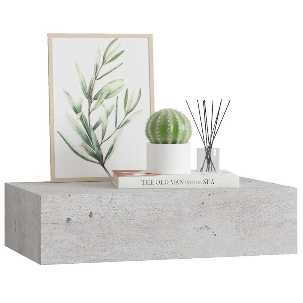 Wall-mounted Drawer Shelf Concrete Grey 40x23.5x10cm MDF