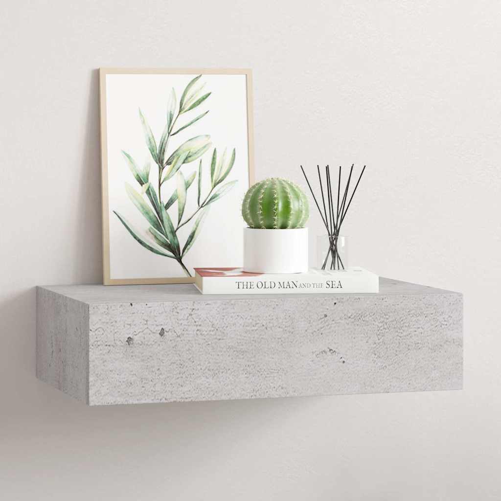 Wall-mounted Drawer Shelf Concrete Grey 40x23.5x10cm MDF