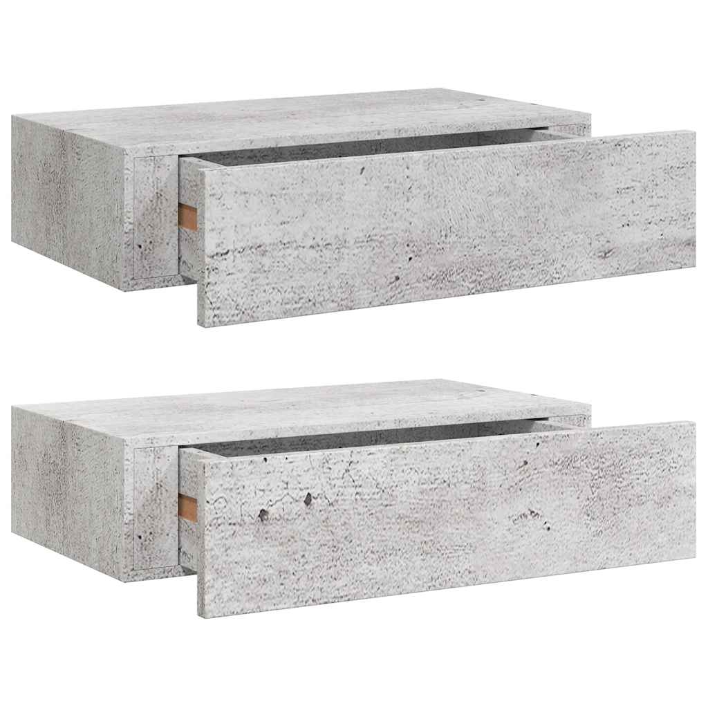 Wall Drawer Shelves 2 pcs Concrete Grey 40x23.5x10cm MDF