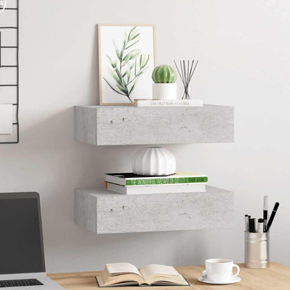 Wall Drawer Shelves 2 pcs Concrete Grey 40x23.5x10cm MDF